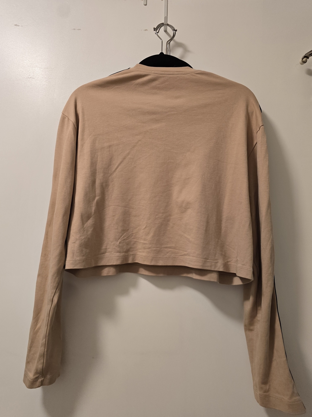 WARDROBE.NYC Beige Cropped Long-Sleeve Top with Black Stripes - Picture 2 of 3